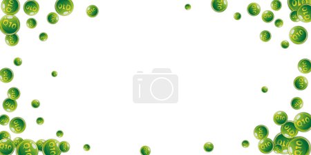 Illustration for Vitamin Q10 round capsules scattered randomly. Beauty treatment and nutrition skin care. Healthy life concept. Essential vitamins vector illustration. - Royalty Free Image