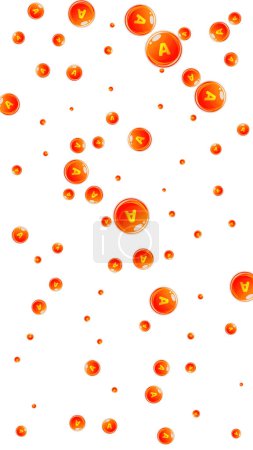 Illustration for Vitamin A round capsules scattered randomly. Beauty treatment and nutrition skin care. Medical and scientific background. Wellness concept. - Royalty Free Image