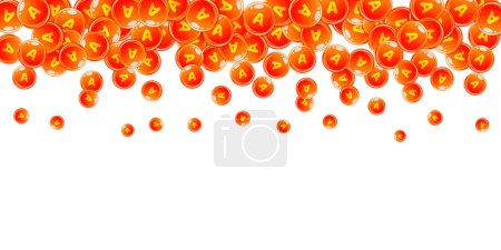 Illustration for Vitamin A round capsules scattered randomly. Beauty treatment and nutrition skin care. Medical and scientific background. Healthy life concept. - Royalty Free Image