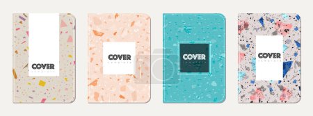 Broschüren-Cover-Design. Terrazzo abstrakter Hintergrund aus Natursteinen, Granit, Quarz und Marmor. Vorlage für venezianische Terrazzo-Textur Broschüre.