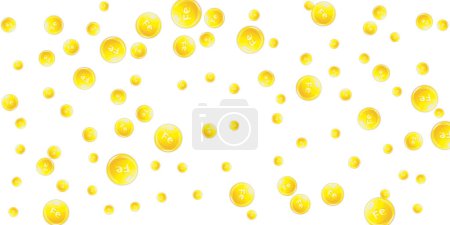 Ferritin round droplets scattered randomly.  Beauty treatment and nutrition skin care.   Essential vitamins vector illustration.  Wellness concept.