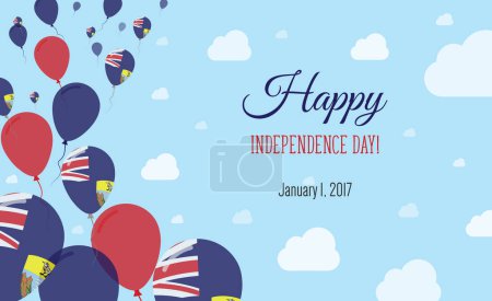 Sankt Helena Independence Day Funkelndes patriotisches Plakat. Reihe von Luftballons in den Farben der St. Helenischen Flagge. Grußkarte mit Nationalflaggen, blauem Himmel und Wolken.