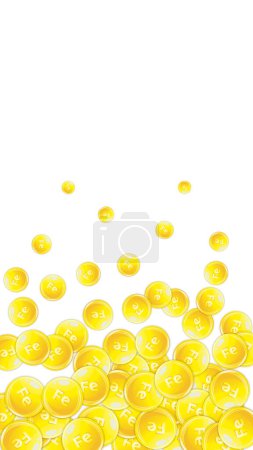 Ferritin round droplets scattered randomly.  Beauty treatment and nutrition skin care.   Wellness concept. Essential vitamins vector illustration. 