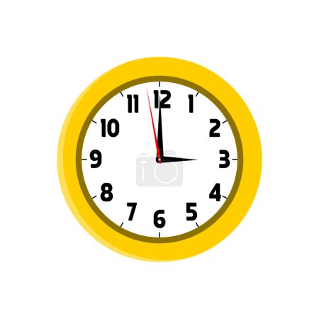 Téléchargez les illustrations : Horloge murale jaune isolée sur fond blanc, icône de l'horloge murale illustration vectorielle dans un style plat - en licence libre de droit