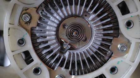 Close-up view of car radiator fan