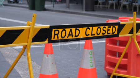 Photo for Road closed sign on a street. Sydney, 25 May 2023. - Royalty Free Image