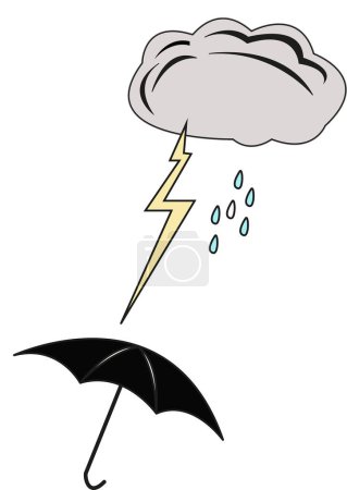 Ilustración de Nuage lanant eclairs et pluie sur un parapluie - Imagen libre de derechos