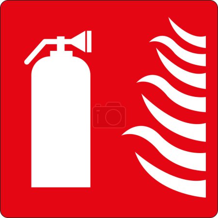 Illustration for Square sign, red background: Extinguisher, fire - Royalty Free Image