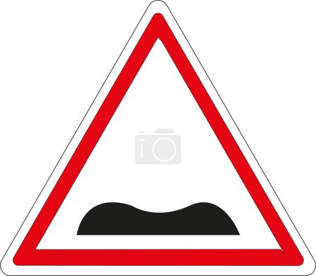 Triangular road sign with white background and red surround: Speed bump