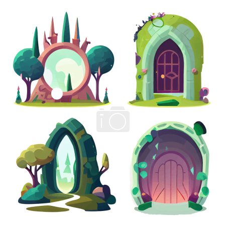 Illustration for Vector set illustration in cartoon style of magic door or tunnel. - Royalty Free Image