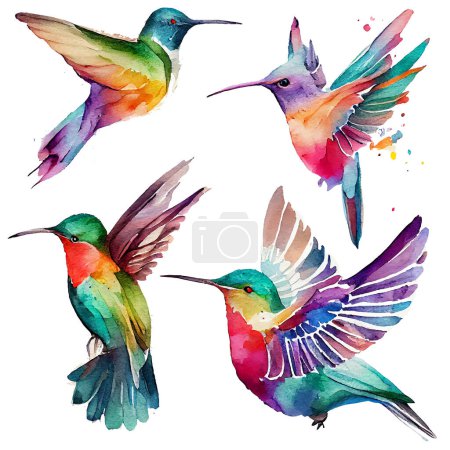 Illustration for Set vector illustration of paradise hummingbird bird isolated on a white background. - Royalty Free Image