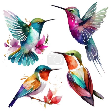 Téléchargez les illustrations : Set illustration vectorielle du colibri paradisiaque isolé sur fond blanc. - en licence libre de droit