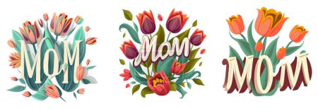 Illustration for Set vector illustration of group flower isotated on white background mothers day concept. - Royalty Free Image