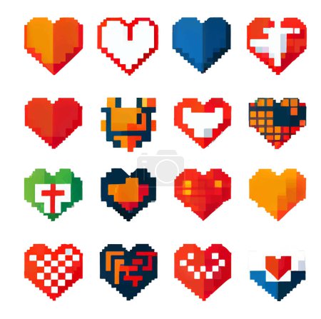 Illustration for Pixel set cartoon style heart love isolated on white background . Cartoons flat vector illustration. - Royalty Free Image