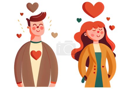 Illustration for Sticker cartoon style couple in love isolated on white background . Cartoons flat vector illustration. - Royalty Free Image