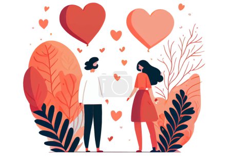 sticker cartoon style couple in love isolated on white background . Cartoons flat vector illustration.
