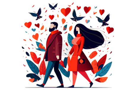 Illustration for Sticker cartoon style couple in love isolated on white background . Cartoons flat vector illustration. - Royalty Free Image