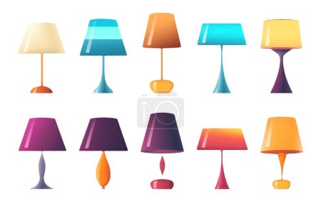 Ilustración de Set vector ilustración de mesa lámpara multicolor aislar sobre fondo blanco. - Imagen libre de derechos