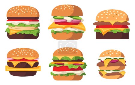 Téléchargez les illustrations : Set illustration vectorielle de hamburger juteux maison isolé sur fond blanc. - en licence libre de droit