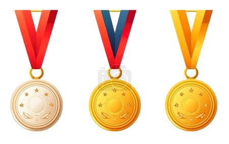 Illustration for Set vector illustration of golden medal award for the best isolate on white background. - Royalty Free Image
