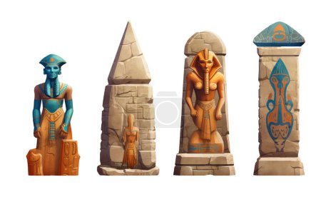 Illustration for Set vector illustration of old egyptian sarcophagus isolated on white background. - Royalty Free Image