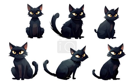 Téléchargez les illustrations : Set illustration vectorielle de magie chat noir concept halloween isolé sur fond blanc. - en licence libre de droit