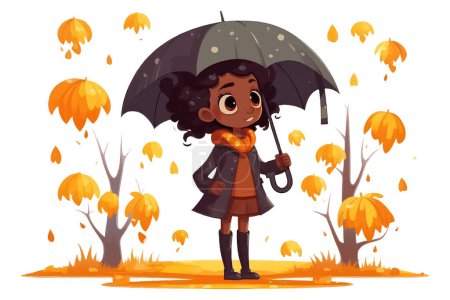 Illustration for Ui set vector illustration of little girl holding umbrella isolate on white background. - Royalty Free Image
