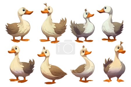 Illustration for Set duck in cartoon style for video game isolated on white background. - Royalty Free Image