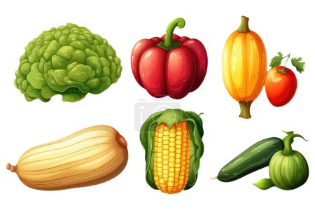 Set vegetables in cartoon style for video game isolated on white background.