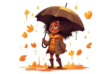 Illustration for Ui set vector illustration of little girl holding umbrella isolate on white background. - Royalty Free Image