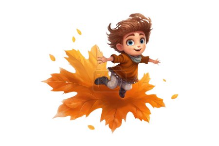 Illustration for Ui set vector illustration of cute little girk playing outdoors with leaves isolate on white background. - Royalty Free Image