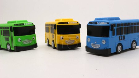 Tayo toy car, with a contrasting background. let's play with cars
