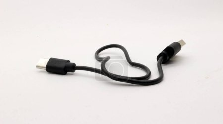 Type C data cable is black, white background. the newest technology after ordinary data cables.