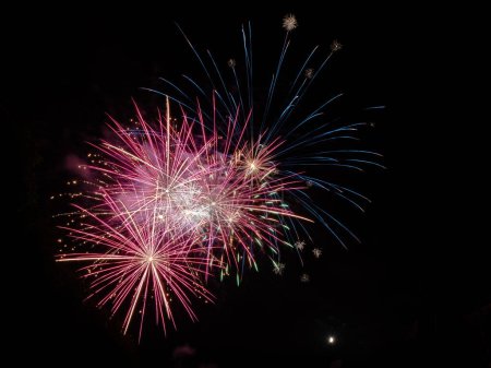Photo for Colorful fireworks of various colors over night sky. Beautiful abstract background - Royalty Free Image