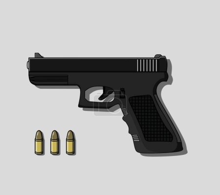 Illustration for Black gun and bullets isolated on white background. - Royalty Free Image