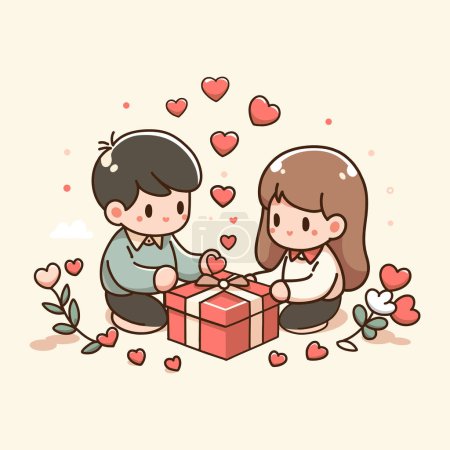 Photo for Capture the essence of romance with this charming vector illustration titled 'Love in Full Bloom.' This delightful artwork features an adorable Valentine's Day couple surrounded by hearts, radiating love and warmth. Perfect for expressing the joy of - Royalty Free Image