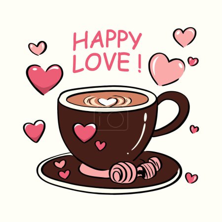 Photo for Indulge in the warmth of love with this delightful vector illustration titled 'Brewed Bliss: Cute Coffee Cup for Valentine's Day.' This charming artwork features an adorable coffee cup adorned with love hearts, creating a perfect blend of coziness an - Royalty Free Image