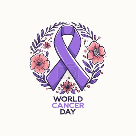Photo for Explore the charm of nostalgia with this exquisite vector illustration, meticulously hand-drawn in a retro vintage style. Created to commemorate World Cancer Day, this unique artwork seamlessly blends timeless design with a meaningful message - Royalty Free Image