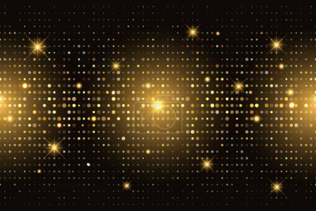 Gold sparkling disco light ,glitter dotted bacground, vector illustration.