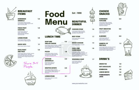 Illustration for Restaurant cafe menu, template design.Single page food menu template. - Royalty Free Image