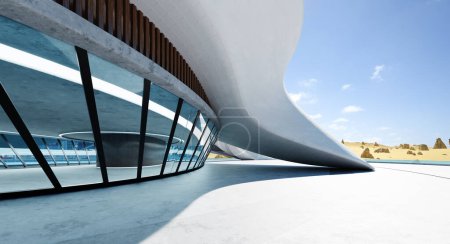Plancher vide avec design moderne futuriste rationalisé extérieur du bâtiment. rendu 3d photoréaliste