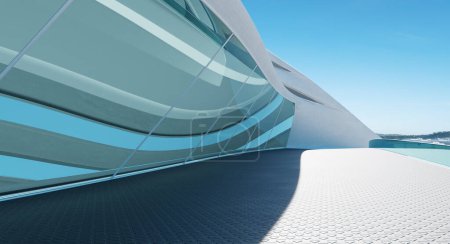 Foto de Piso vacío con diseño moderno futurista aerodinámico exterior del edificio. Representación fotorrealista 3d - Imagen libre de derechos