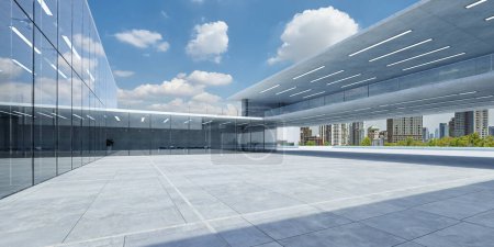 Téléchargez les photos : Modern glass wall commercial buildings exterior. Realistic 3d rendering - en image libre de droit