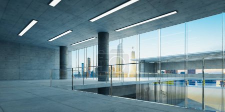 Téléchargez les photos : Mur de verre moderne bâtiments commerciaux espace vide. rendu 3d réaliste - en image libre de droit
