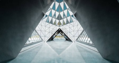 Photo for Abstract triangle shape design modern Architecture building interior with glass, concrete and steel element. 3D rendering. - Royalty Free Image