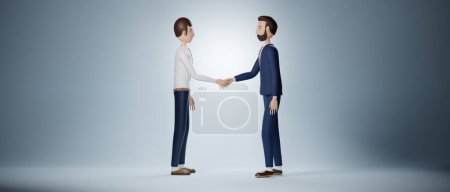 Téléchargez les photos : Businessman cartoon character shaking hands isolated on light blue background. 3d rendering - en image libre de droit
