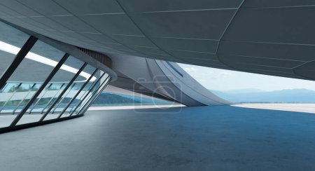 Téléchargez les photos : Plancher vide avec design moderne futuriste rationalisé extérieur du bâtiment. rendu 3d photoréaliste - en image libre de droit