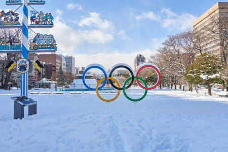 Photo for Hokkaido, Japan  - December 20, 2022 : Olympic logo in Odori Park West in the center of Sapporo, Hokkaido - Royalty Free Image