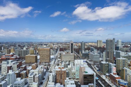 Téléchargez les photos : Hokkaido, Japan  - December 20, 2022 : Aerial view of cityscape of winter Sapporo, Hokkaido, Japan - en image libre de droit