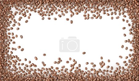 Téléchargez les photos : Roasted coffee beans In rectangle frame shape isolated on background. Includes clipping path for easy adjustment of background color - en image libre de droit